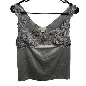 Cachet Gray Floral Lace Embellished Tank Top Sz XL Fairy Core Whimsygoth